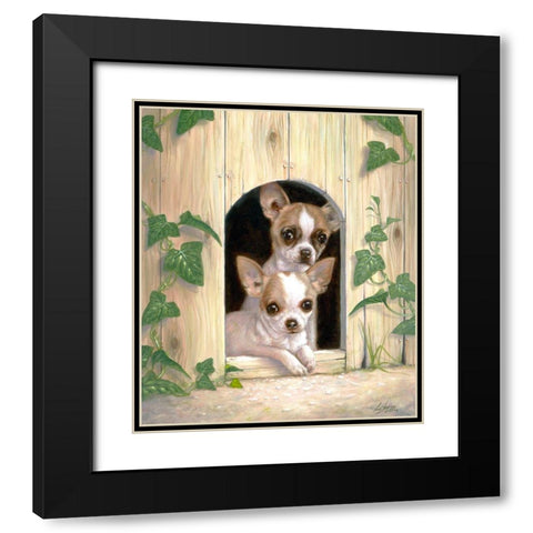 Chihuahuas In Doghouse Black Modern Wood Framed Art Print with Double Matting by Silver, John