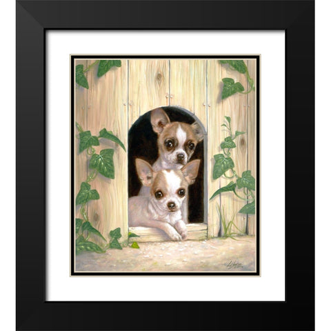 Chihuahuas In Doghouse Black Modern Wood Framed Art Print with Double Matting by Silver, John