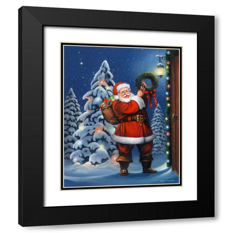 Santa Wreath Black Modern Wood Framed Art Print with Double Matting by Zaccheo, John