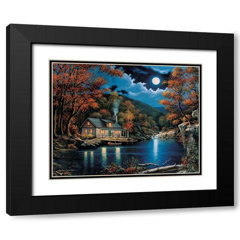 Cabin By The Lake Black Modern Wood Framed Art Print with Double Matting by Zaccheo, John