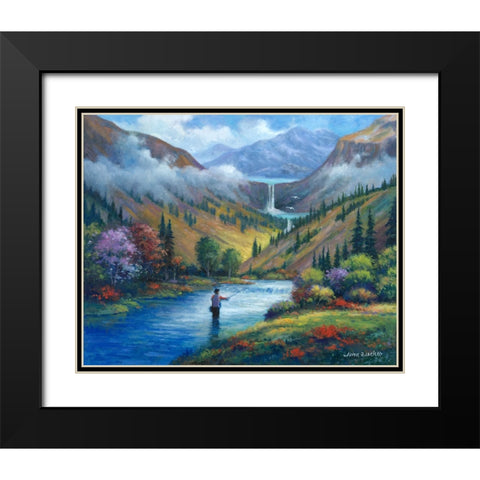 Vista View of a Fly Fisherman Black Modern Wood Framed Art Print with Double Matting by Zaccheo, John