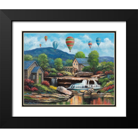 Spring Balloons Over The Mill Black Modern Wood Framed Art Print with Double Matting by Zaccheo, John
