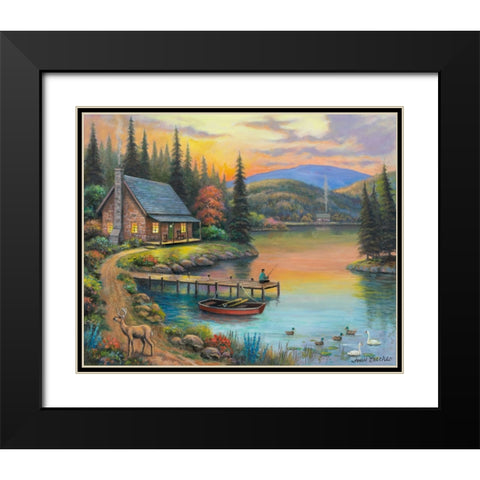 Sunset Lake Black Modern Wood Framed Art Print with Double Matting by Zaccheo, John