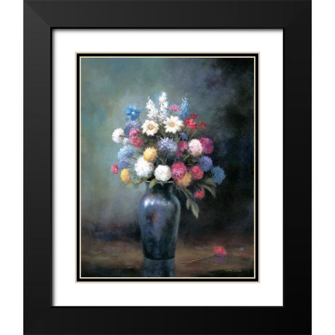 Floral B Black Modern Wood Framed Art Print with Double Matting by Zaccheo, John