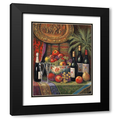 Wine And Floral 1 Black Modern Wood Framed Art Print with Double Matting by Zaccheo, John