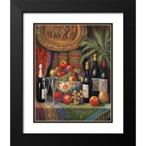 Wine And Floral 1 Black Modern Wood Framed Art Print with Double Matting by Zaccheo, John