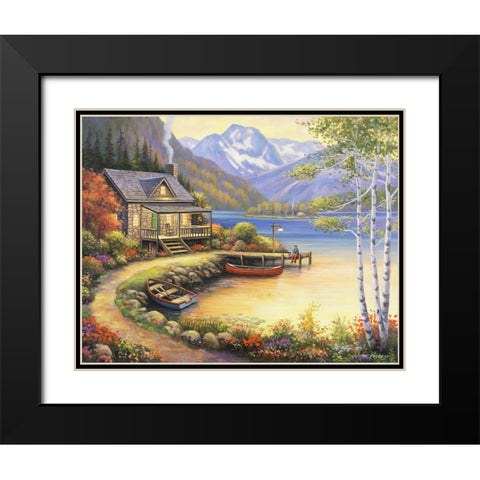Fishing At The Lake Black Modern Wood Framed Art Print with Double Matting by Zaccheo, John