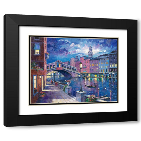 Rialto Bridge Black Modern Wood Framed Art Print with Double Matting by Zaccheo, John