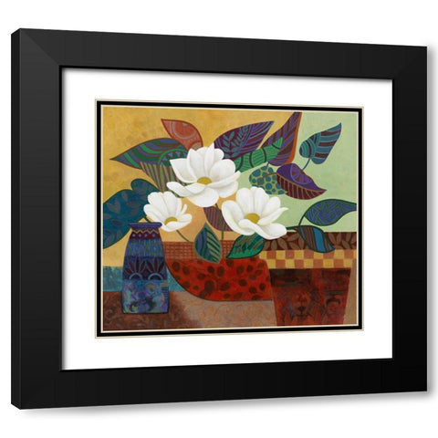 Stained Glass Floral Black Modern Wood Framed Art Print with Double Matting by Zaccheo, John