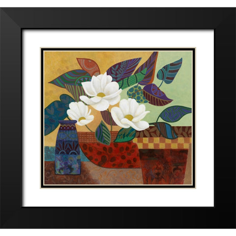Stained Glass Floral Black Modern Wood Framed Art Print with Double Matting by Zaccheo, John