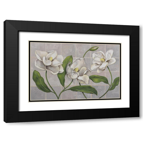 White Magnolia Black Modern Wood Framed Art Print with Double Matting by Zaccheo, John