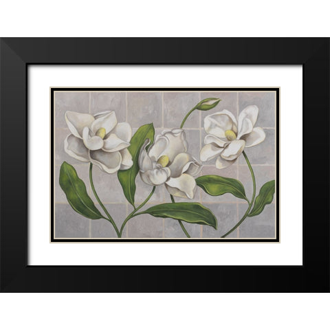 White Magnolia Black Modern Wood Framed Art Print with Double Matting by Zaccheo, John