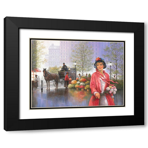 Central Park Flower Market Black Modern Wood Framed Art Print with Double Matting by Zaccheo, John