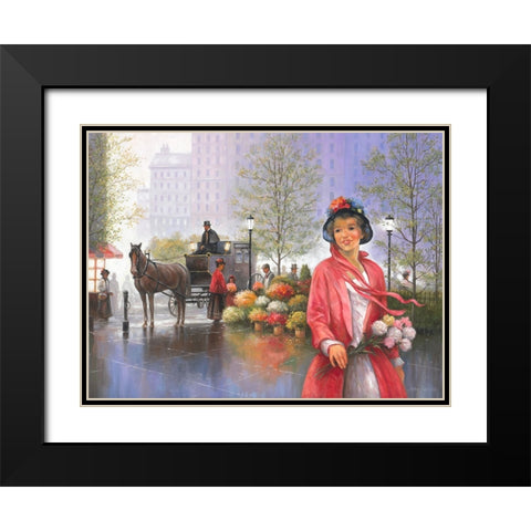 Central Park Flower Market Black Modern Wood Framed Art Print with Double Matting by Zaccheo, John