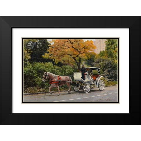 Carriage At Central Park Black Modern Wood Framed Art Print with Double Matting by Zaccheo, John