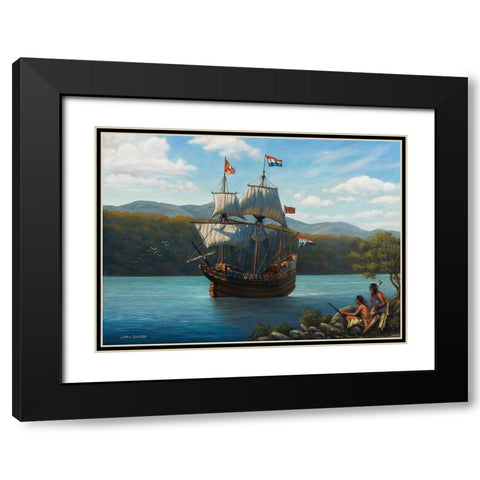Half Moon On The Hudson Black Modern Wood Framed Art Print with Double Matting by Zaccheo, John