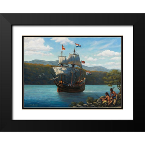 Half Moon On The Hudson Black Modern Wood Framed Art Print with Double Matting by Zaccheo, John