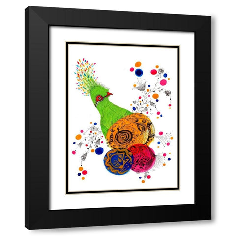 Happy Dots Flora Black Modern Wood Framed Art Print with Double Matting by Kwerki Studios