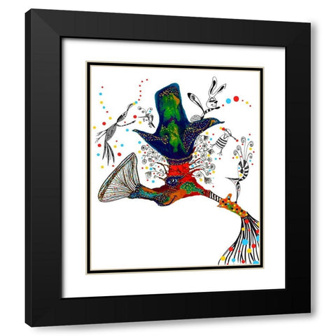 Hornblower With Seal Hat Black Modern Wood Framed Art Print with Double Matting by Kwerki Studios