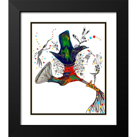 Hornblower With Seal Hat Black Modern Wood Framed Art Print with Double Matting by Kwerki Studios