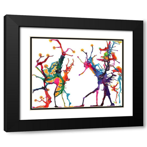 Mr. Grasshopper And Friends Black Modern Wood Framed Art Print with Double Matting by Kwerki Studios
