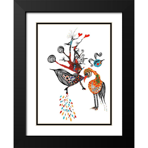 Woodland Butterfly Floating Bunny Black Modern Wood Framed Art Print with Double Matting by Kwerki Studios
