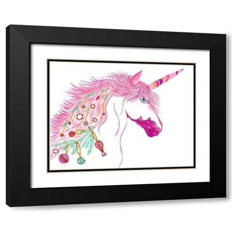 Christmas Unicorn Black Modern Wood Framed Art Print with Double Matting by Kwerki Studios