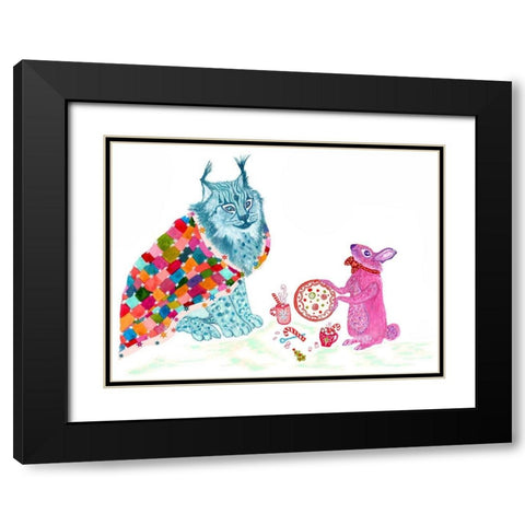 Jojo And Coco Black Modern Wood Framed Art Print with Double Matting by Kwerki Studios
