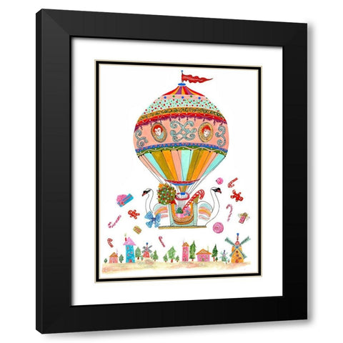 Ornament Hot Air Balloon Black Modern Wood Framed Art Print with Double Matting by Kwerki Studios