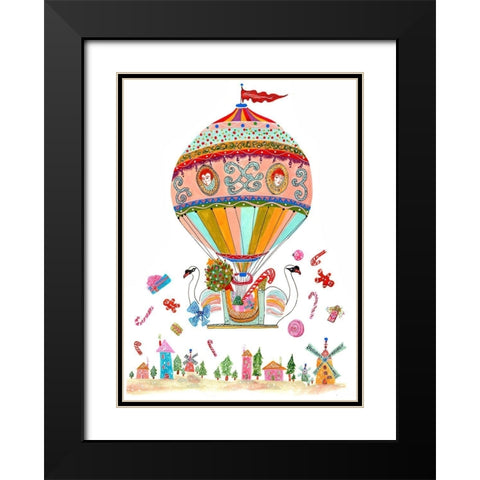Ornament Hot Air Balloon Black Modern Wood Framed Art Print with Double Matting by Kwerki Studios