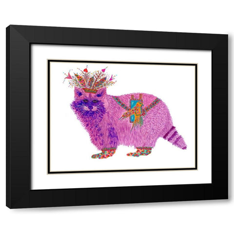 Fiora Raccoon Princess Black Modern Wood Framed Art Print with Double Matting by Kwerki Studios