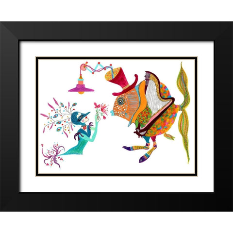 Harp Fishman Black Modern Wood Framed Art Print with Double Matting by Kwerki Studios