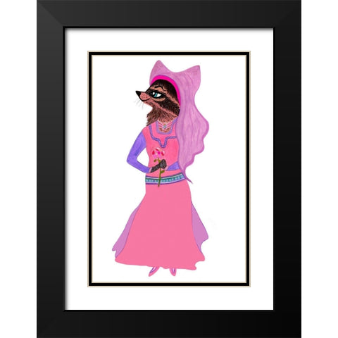 Marian Racoon Black Modern Wood Framed Art Print with Double Matting by Kwerki Studios