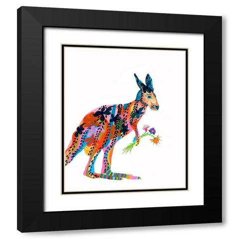 Marloo Kangaroo Black Modern Wood Framed Art Print with Double Matting by Kwerki Studios