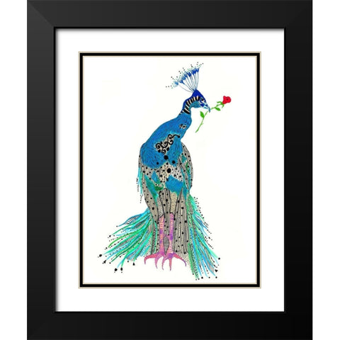 Pippy Peacock Black Modern Wood Framed Art Print with Double Matting by Kwerki Studios