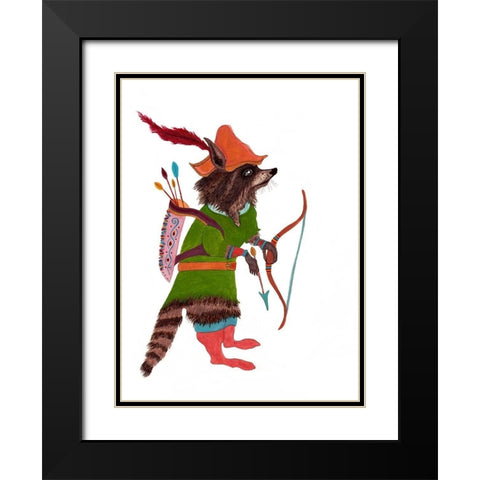 Robinhood Racoon Black Modern Wood Framed Art Print with Double Matting by Kwerki Studios