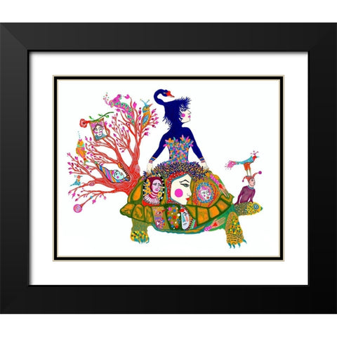 Tortoise Carnival Black Modern Wood Framed Art Print with Double Matting by Kwerki Studios
