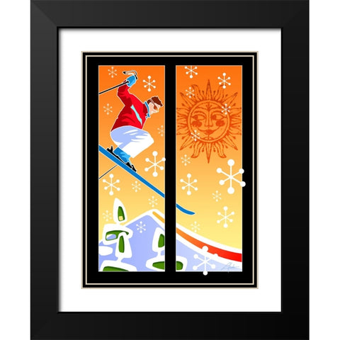 Skier Powder Black Modern Wood Framed Art Print with Double Matting by Hunter, Larry