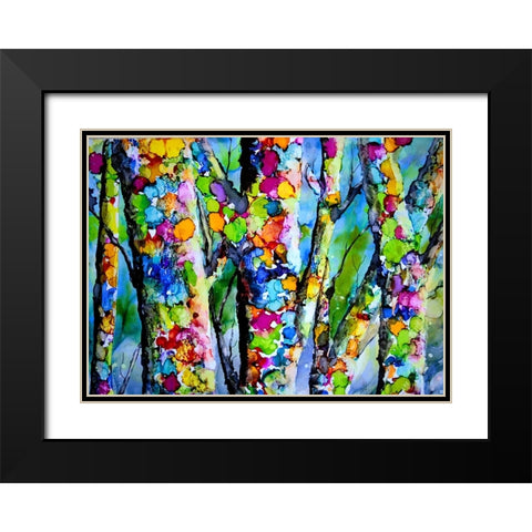 Birches with Bling Black Modern Wood Framed Art Print with Double Matting by Art by Leslie Franklin