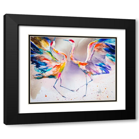 The Dating Crane Black Modern Wood Framed Art Print with Double Matting by Art by Leslie Franklin