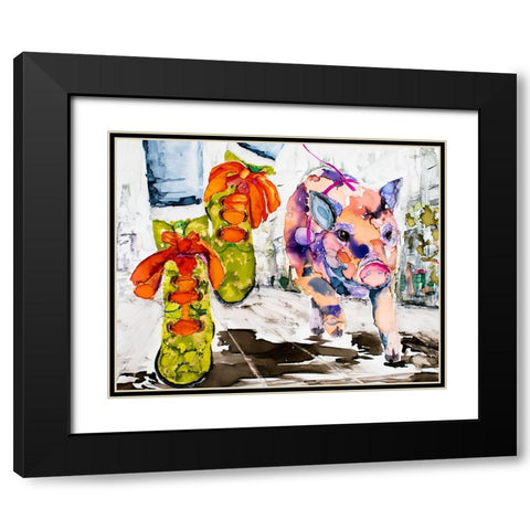 Walk Your Hog in Fluevogs Black Modern Wood Framed Art Print with Double Matting by Art by Leslie Franklin