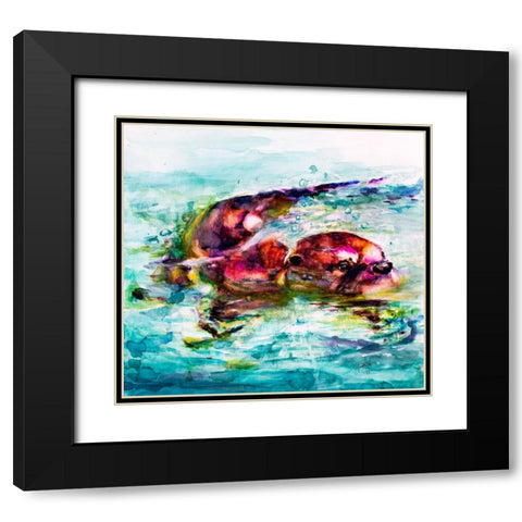 Water Otter Black Modern Wood Framed Art Print with Double Matting by Art by Leslie Franklin