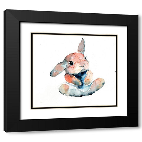 Color Trend sitting bunny Black Modern Wood Framed Art Print with Double Matting by Art by Leslie Franklin
