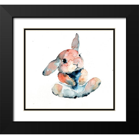 Color Trend sitting bunny Black Modern Wood Framed Art Print with Double Matting by Art by Leslie Franklin