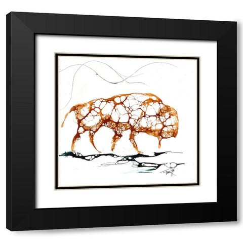Cellular Bison Black Modern Wood Framed Art Print with Double Matting by Art by Leslie Franklin