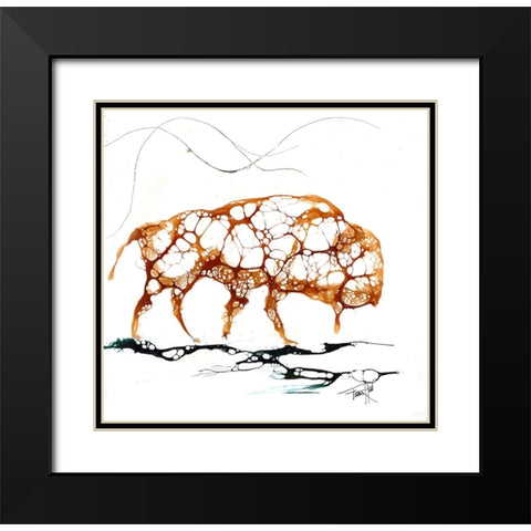 Cellular Bison Black Modern Wood Framed Art Print with Double Matting by Art by Leslie Franklin