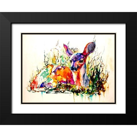 Flora And Fawna Black Modern Wood Framed Art Print with Double Matting by Art by Leslie Franklin