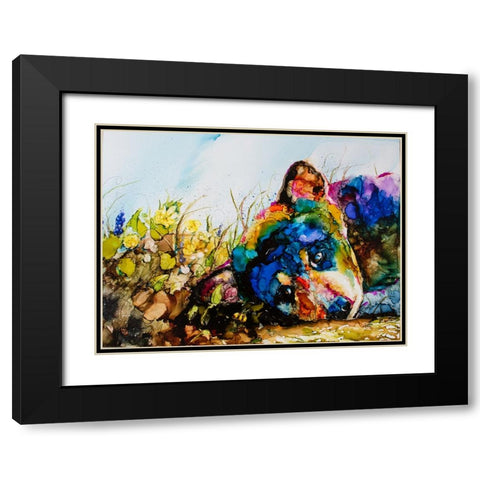 Meanwhile In The Meadow Black Modern Wood Framed Art Print with Double Matting by Art by Leslie Franklin