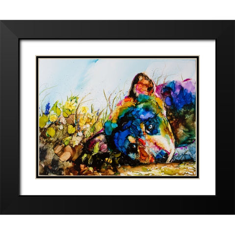 Meanwhile In The Meadow Black Modern Wood Framed Art Print with Double Matting by Art by Leslie Franklin