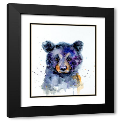 Nursery Black Bear Black Modern Wood Framed Art Print with Double Matting by Art by Leslie Franklin